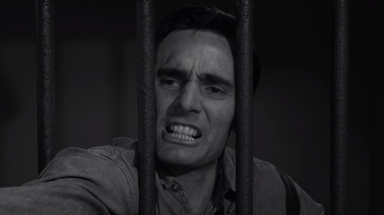 Adam Grant (Dennis Weaver) begs for his life in The Twilight Zone episode Shadow Play
