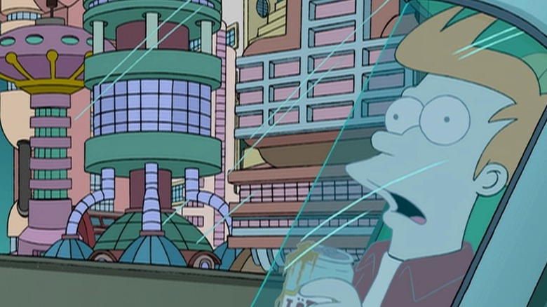 Fry standing in the cryogenic chamber in 2999 on Futurama