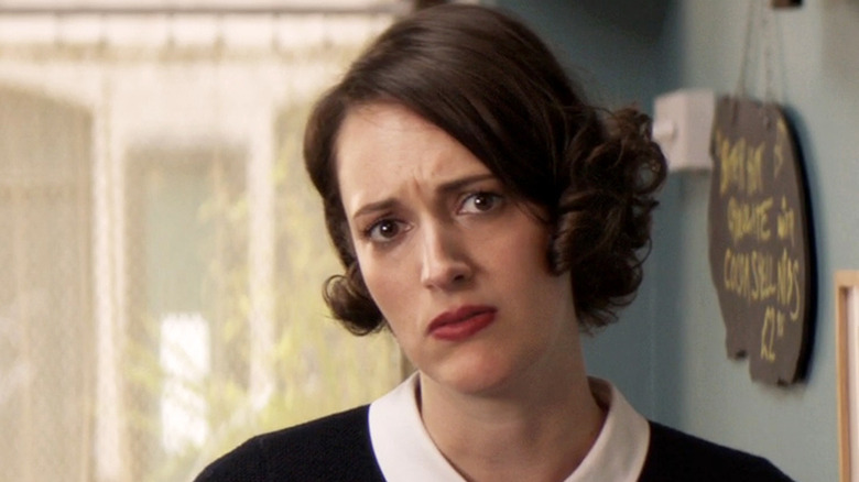 Phoebe Waller-Bridge as Fleabag looking at camera in Fleabag