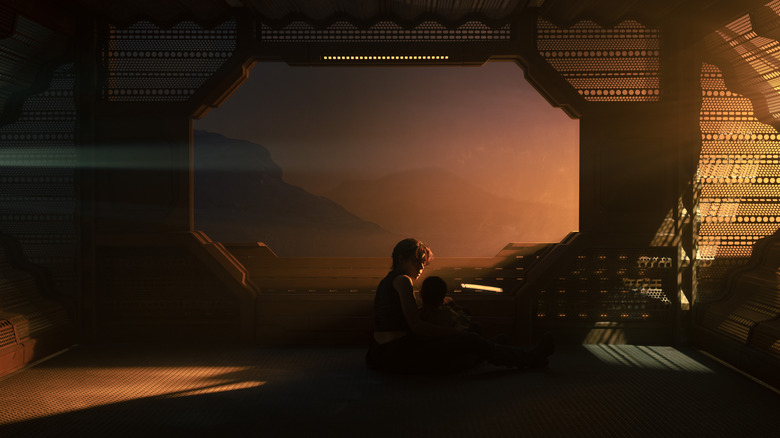 Tatiana Maslany and Luciano Fernandez, as young Caleb Mir and his mother, on Starfleet Academy.