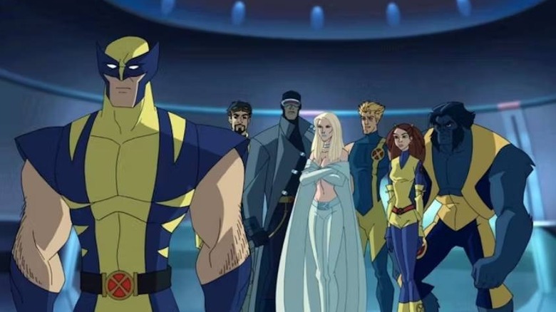 Wolverine in front of his team on Wolverine and the X-Men
