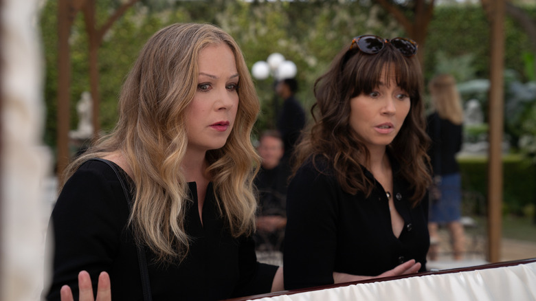 Jen Harding and Judy Hale, talking to one another on Dead to Me.