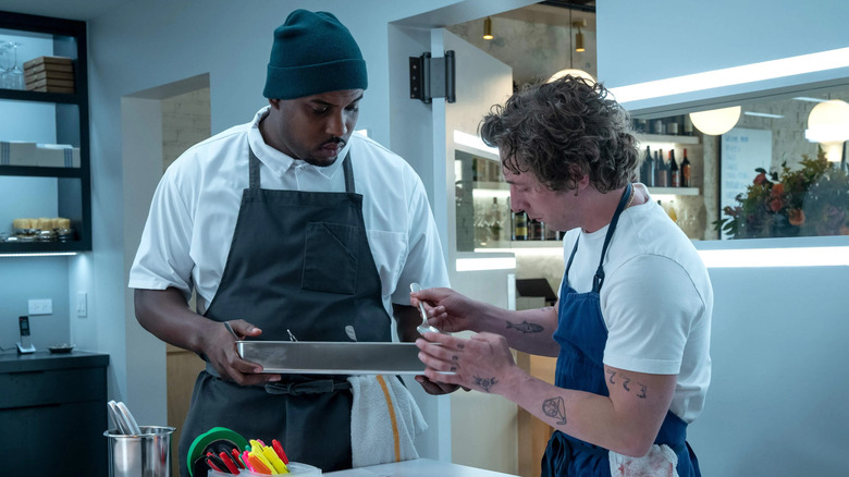 Marcus Brooks and Carmen Berzatto, working on a dish together in The Bear.