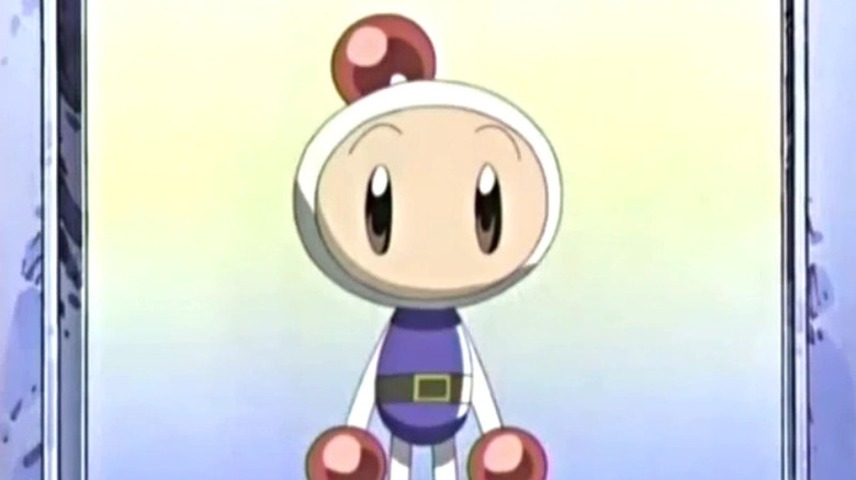White Bomber stands in a doorway in Bomberman Jetters
