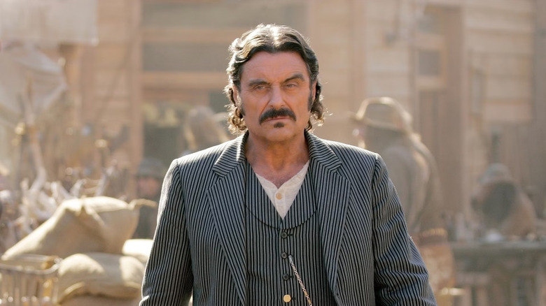 Ian McShane as Al Swearengen frowns on Deadwood