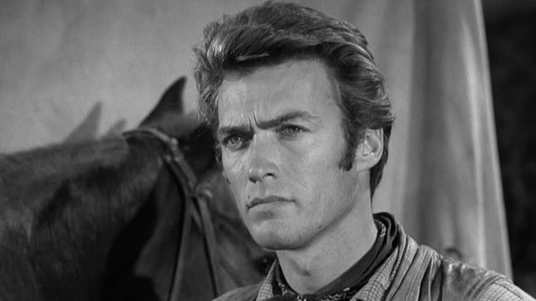 Clint Eastwood as Rowdy Yates frowns on Rawhide