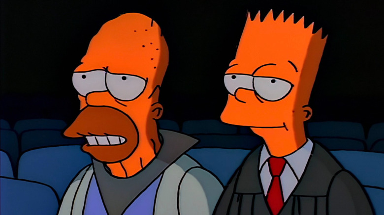 Older Homer and Bart watching a movie on The Simpsons