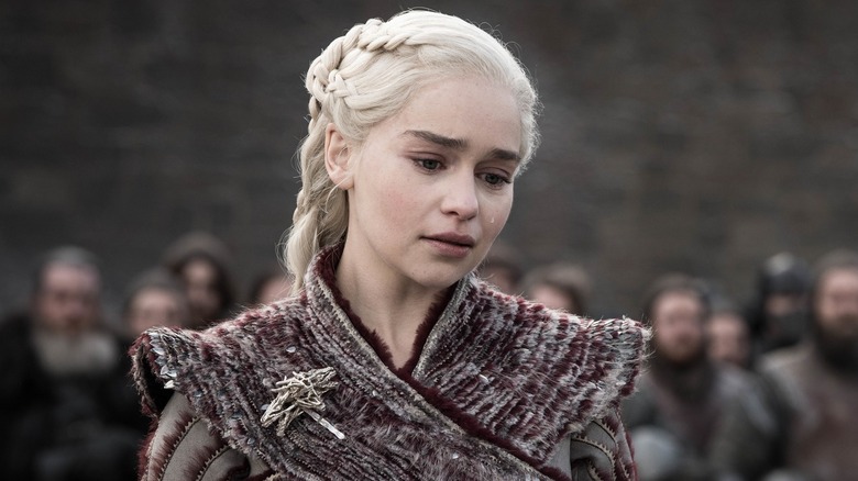 Emilia Clarke's Daenerys Targaryen crying on Game of Thrones