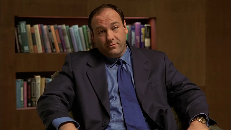 James Gandolfini's Tony Soprano sitting in a chair on The Sopranos