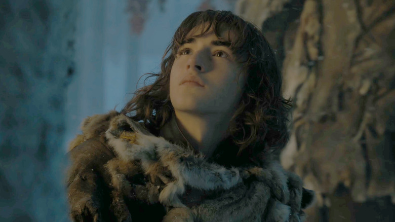 Isaac Hempstead Wright as Bran Stark looks up in Game of Thrones