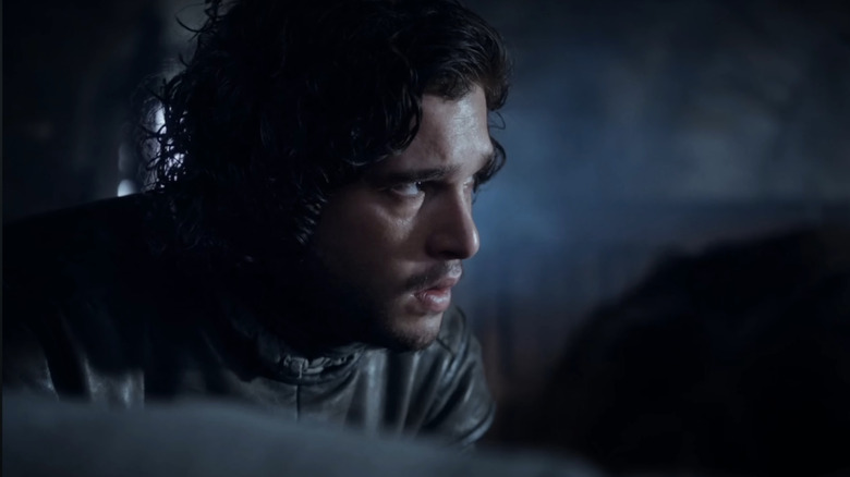Kit Harrington as Jon Snow looks worried in Game of Thrones