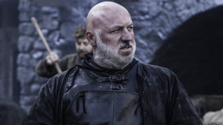 Janos Slynt (Dominic Carter) in Nights Watch clothing on Game of Thrones