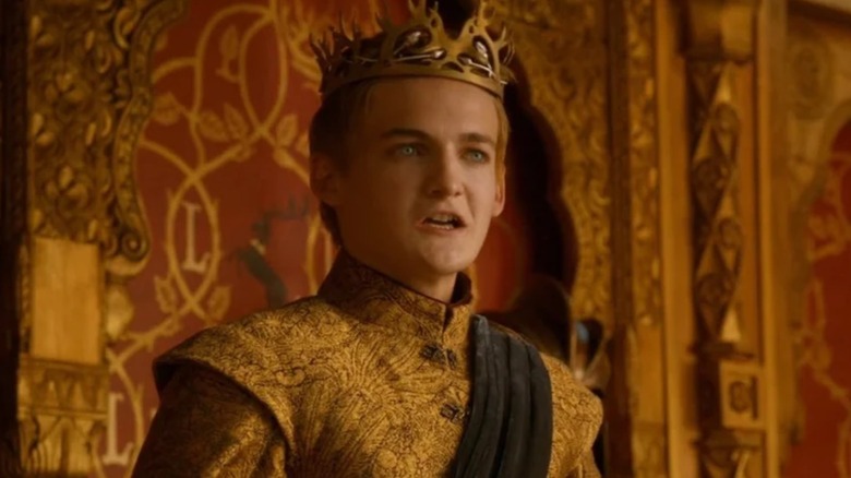 Joffrey (Jack Gleeson) looking angry wearing his crown on Game of Thrones