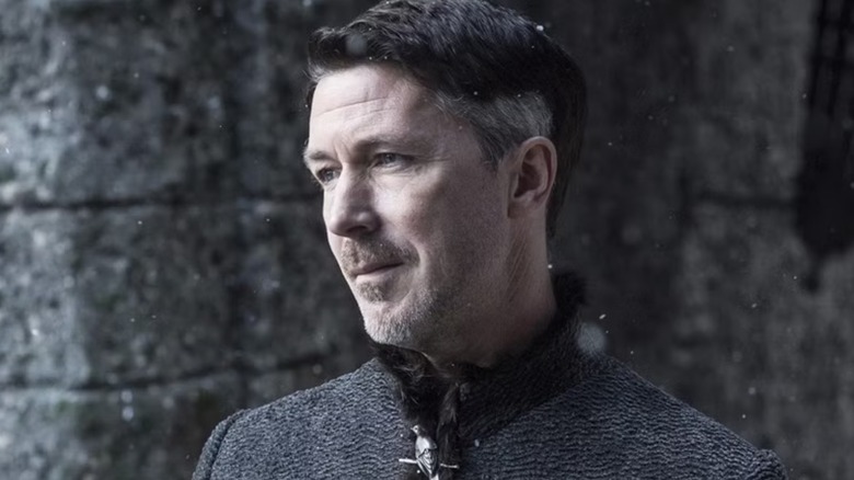 Petyr Baelish (Aidan Gillen) stood outside in snow on Game of Thrones