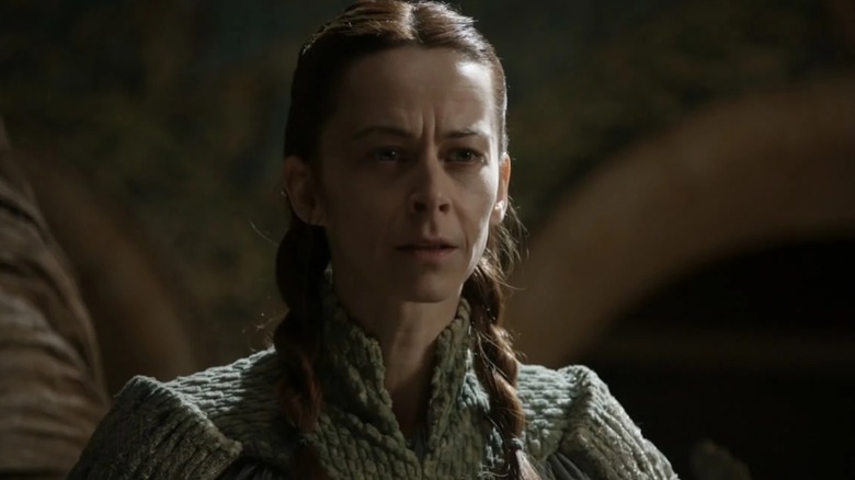 Lysa Arryn (Kate Dickie) looking annoyed on Game of Thrones