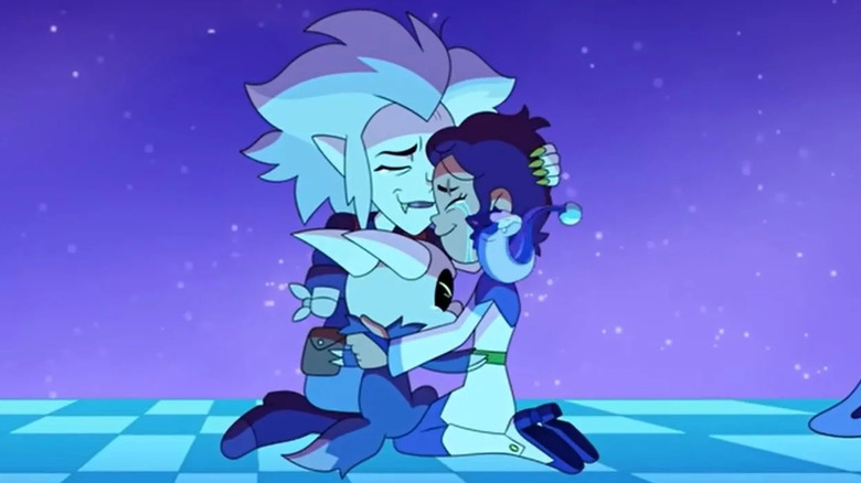Eda hugging Luz and King Clawthorne in space in The Owl House