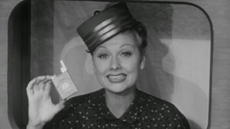 Lucy Ricardo (Lucille Ball) proves she can do a commercial in I Love Lucy