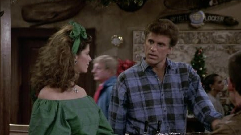 Sam (Ted Danson) talks to Rebecca (Kirstie Alley) in Cheers