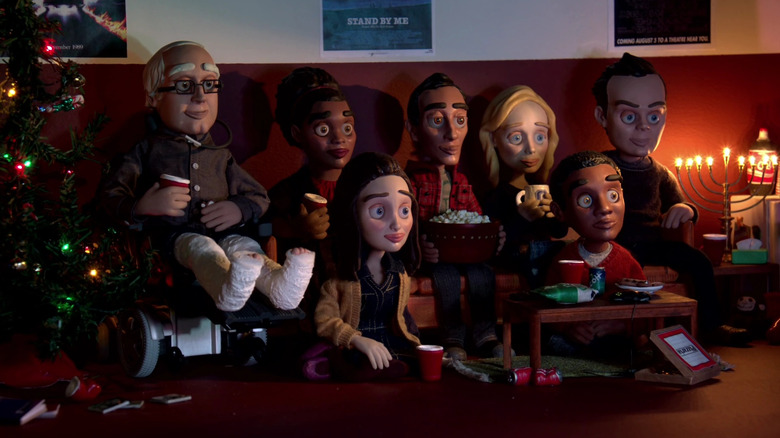 The study group watches TV as stop-motion puppets in Community