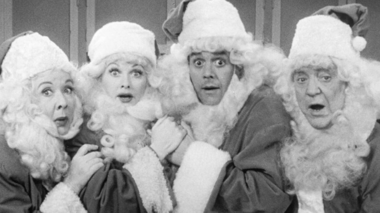 Lucy Ricardo (Lucille Ball) and the gang dressed as Santa in I Love Lucy