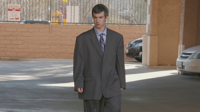 Nathan Fielder wears a big ol' suit in Nathan For You