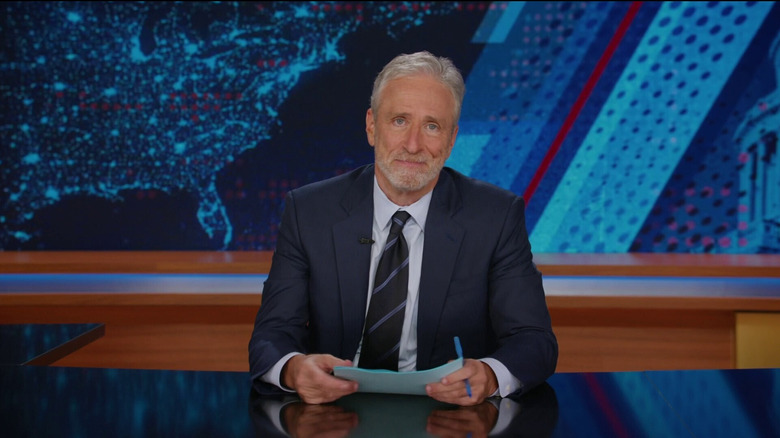 Jon Stewart addresses the audience in The Daily Show
