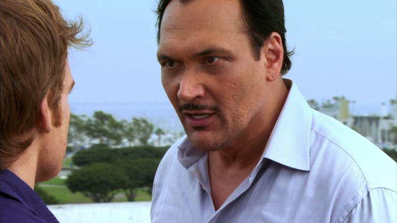 Jimmy Smits as Miguel Prado, confronting Dexter on a rooftop in Dexter.