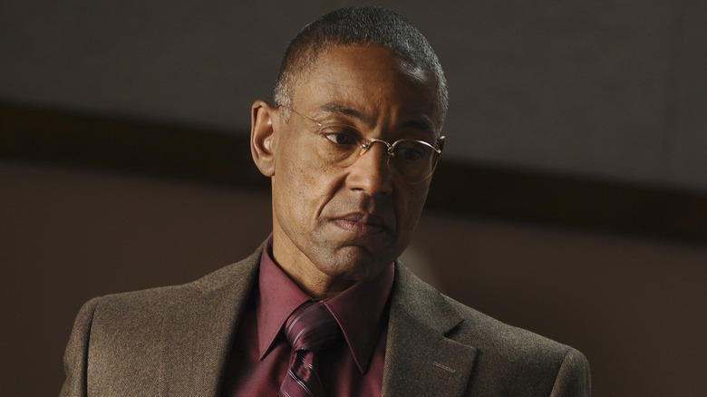 Giancarlo Esposito's Gus Fring wearing a suit and looking stern on Breaking Bad