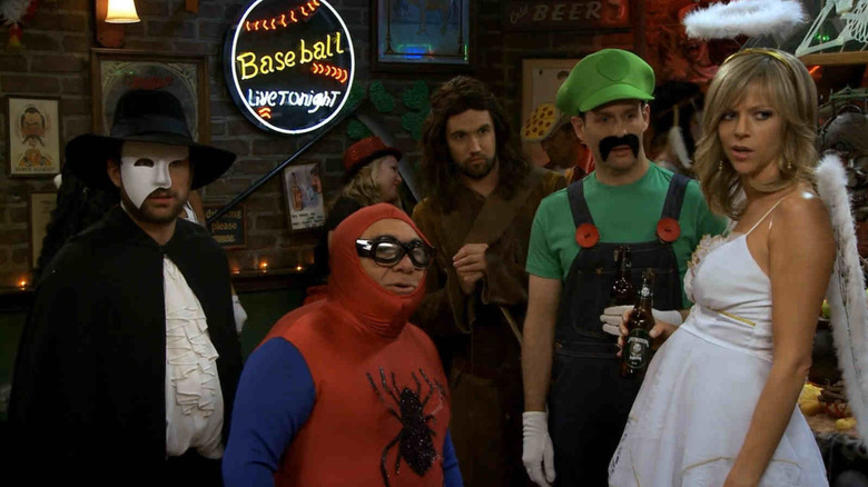 Danny DeVito as Frank, in costume as Man Spider in It's Always Sunny in Philadelphia.