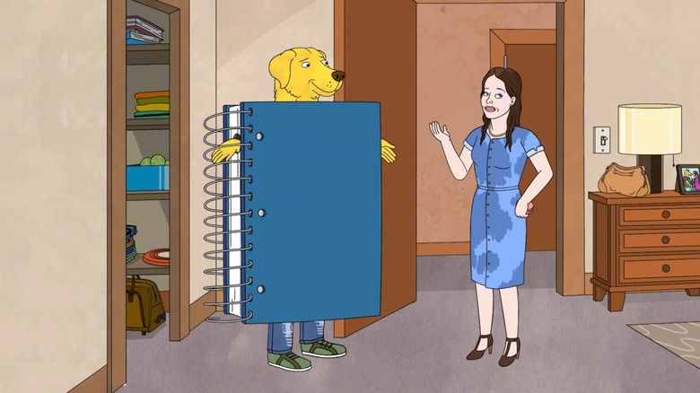 Mr. Peanutbutter, in costume as a notebook in BoJack Horseman.