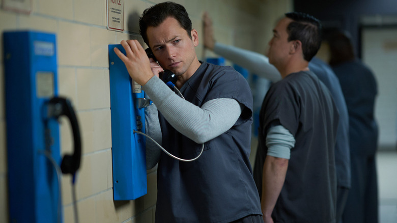 Jimmy Keene (Taron Egerton) on the phone on Black Bird