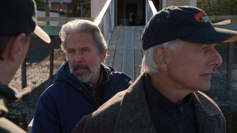 Gary Cole's Aiden Parker and Mark Harmon's Leroy Jethro Gibbs looking focused on NCIS