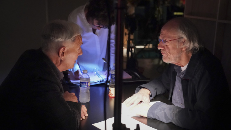 Mark Harmon's Leroy Jethro Gibbs talking with Christopher Lloyd's Joe Smith on NCIS