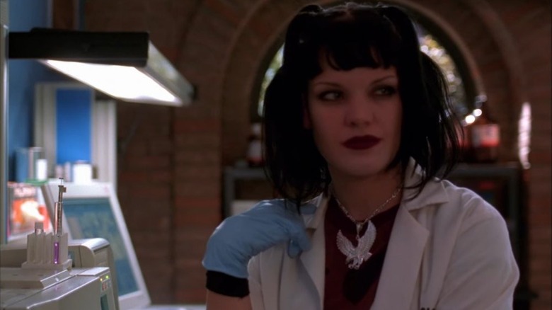 Pauley Perrette's Abby Sciuto wearing a white lab coat on NCIS