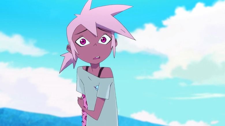 Kipo Oak (Karen Fukuhara) stands in front of a blue sky in Kipo and the Age of Wonderbeasts
