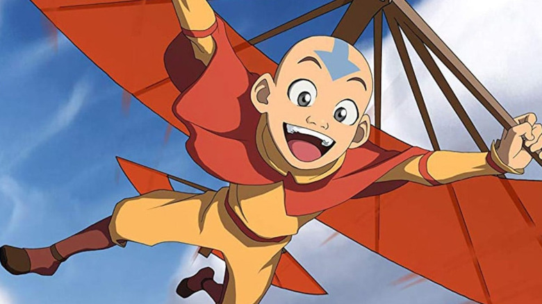 Aang flies his glider in Avatar: The Last Airbender.