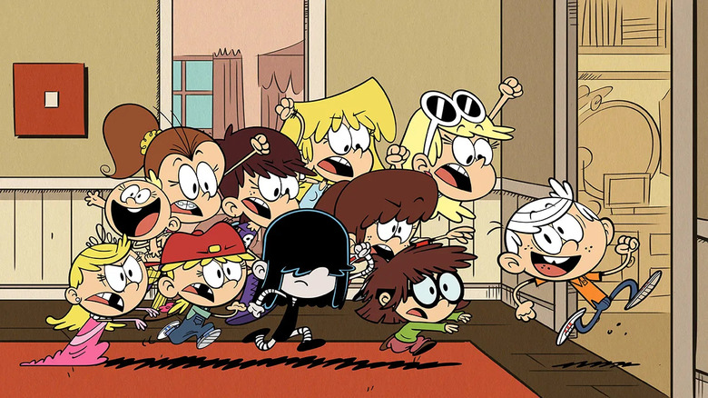 The Loud sisters chase Lincoln out of the house in The Loud House.