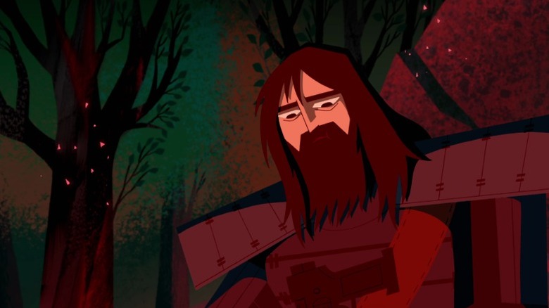 Jack sitting in front of a bonfire on Samurai Jack S5E1