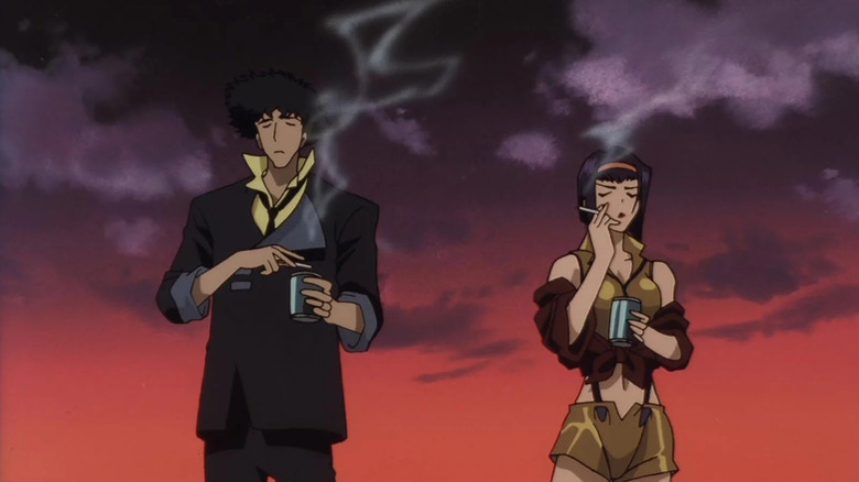 Spike and Faye take a smoke break on Cowboy Bebop