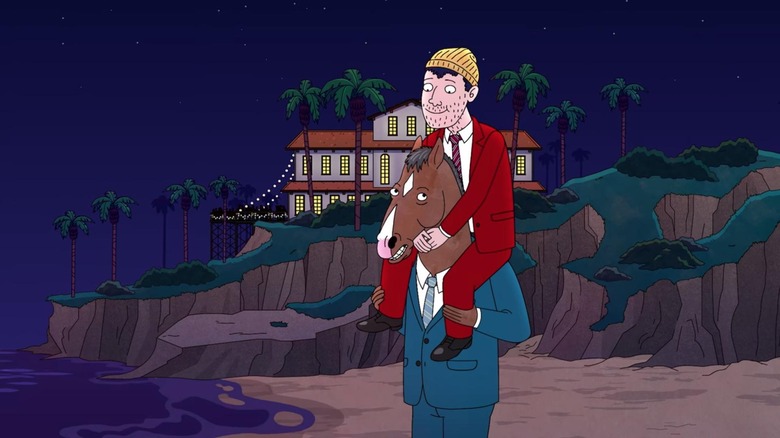 Todd rides BoJack's head on a beach in BoJack Horseman.