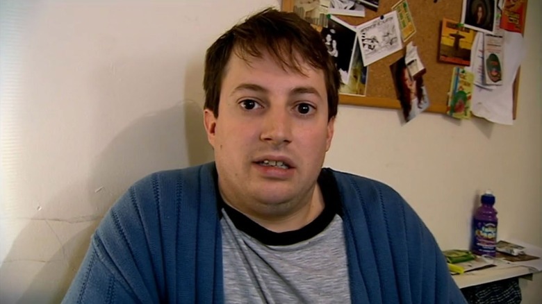 Mark (David Mitchell) addresses the "camera" in Peep Show