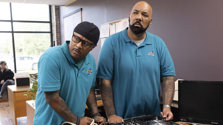 Simon (Sultan Salahuddin) and Kareme (Kareme Young) use DJ equipment in South Side