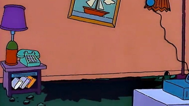 In this Simpsons couch gag, the couch has fallen through the floor