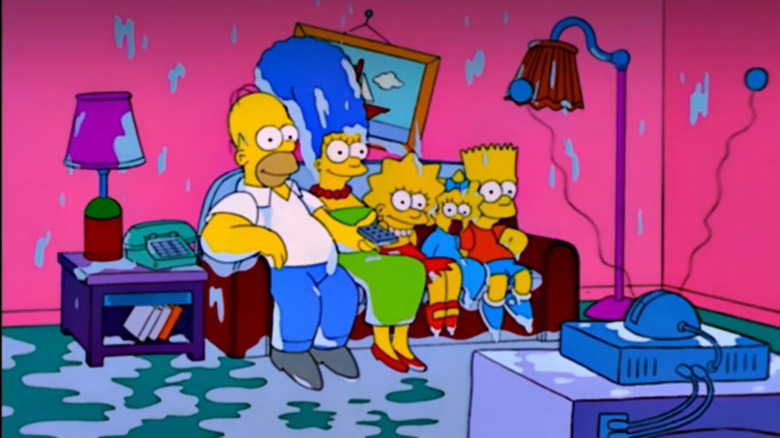 The Simpsons have jumped from their sailboat onto their couch in this gag
