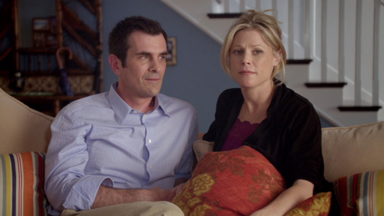 Phil and Claire Dunphy directly address the camera in "Modern Family"