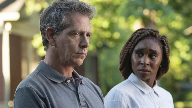 Ben Mendelsohn as Ralph Anderson stands next to Cynthia Erivo as Holly Gibney on The Outsider