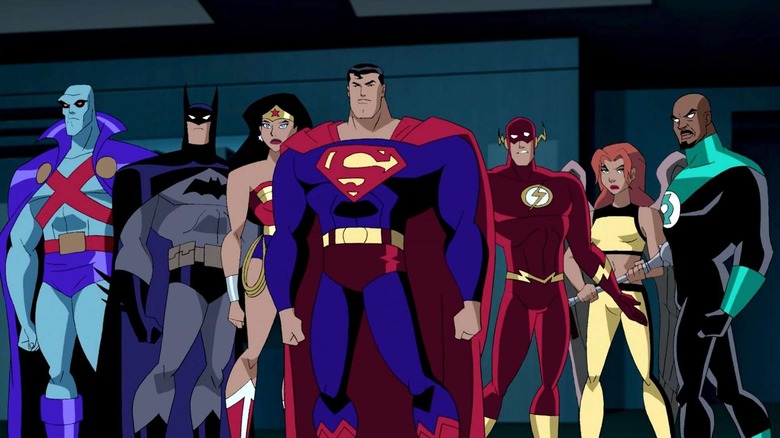 Superman and the Justice League standing together in Justice League Unlimited