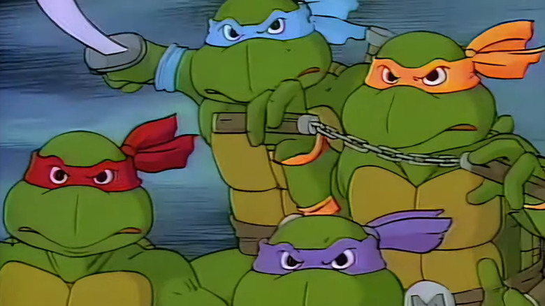 The Ninja Turtles pose in Teenage Mutant Ninja Turtles