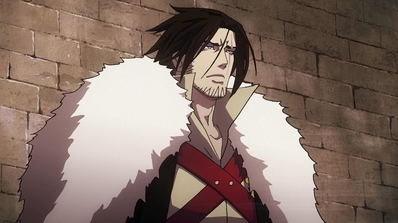 Trevor Belmont frowns in Castlevania.