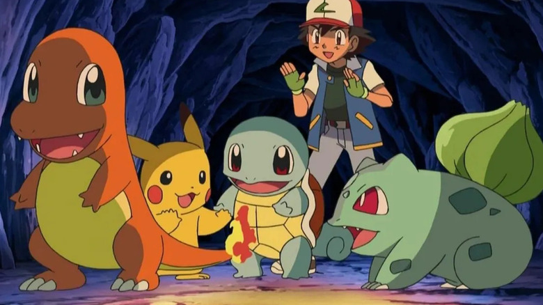 Ash Ketchum, in a cave with his Pokémon in Pokémon.